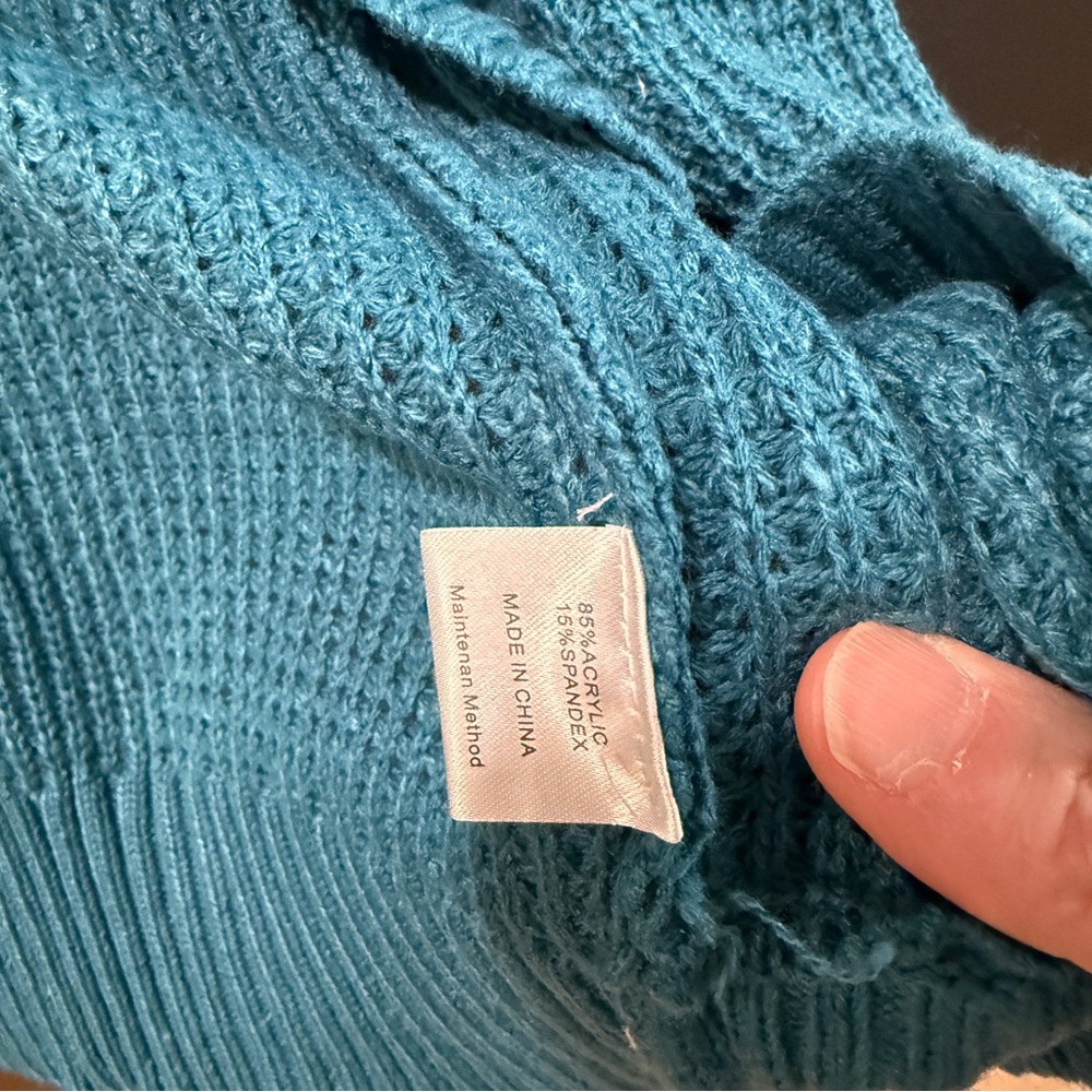 Blue Ribbed Open-Front Cardigan Sweater - Picture 6 of 6